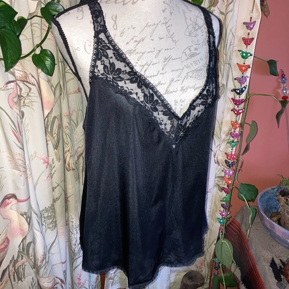 Vintage 80s 90s Maidenform Camisole Lingerie Sleepwear Black Lace sz 40 - Picture 3 of 9